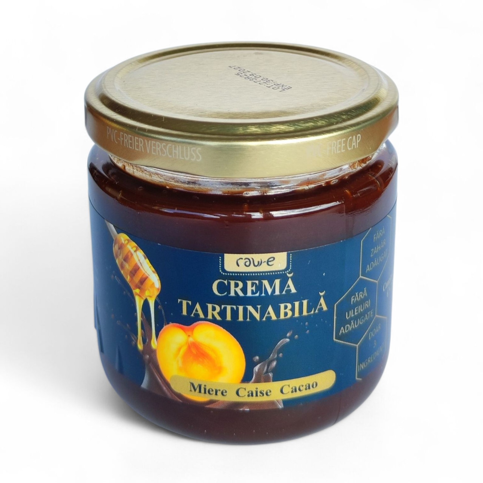 RAWE, cremă tartinabilă cu miere, caise și cacao, borcan de 220 g